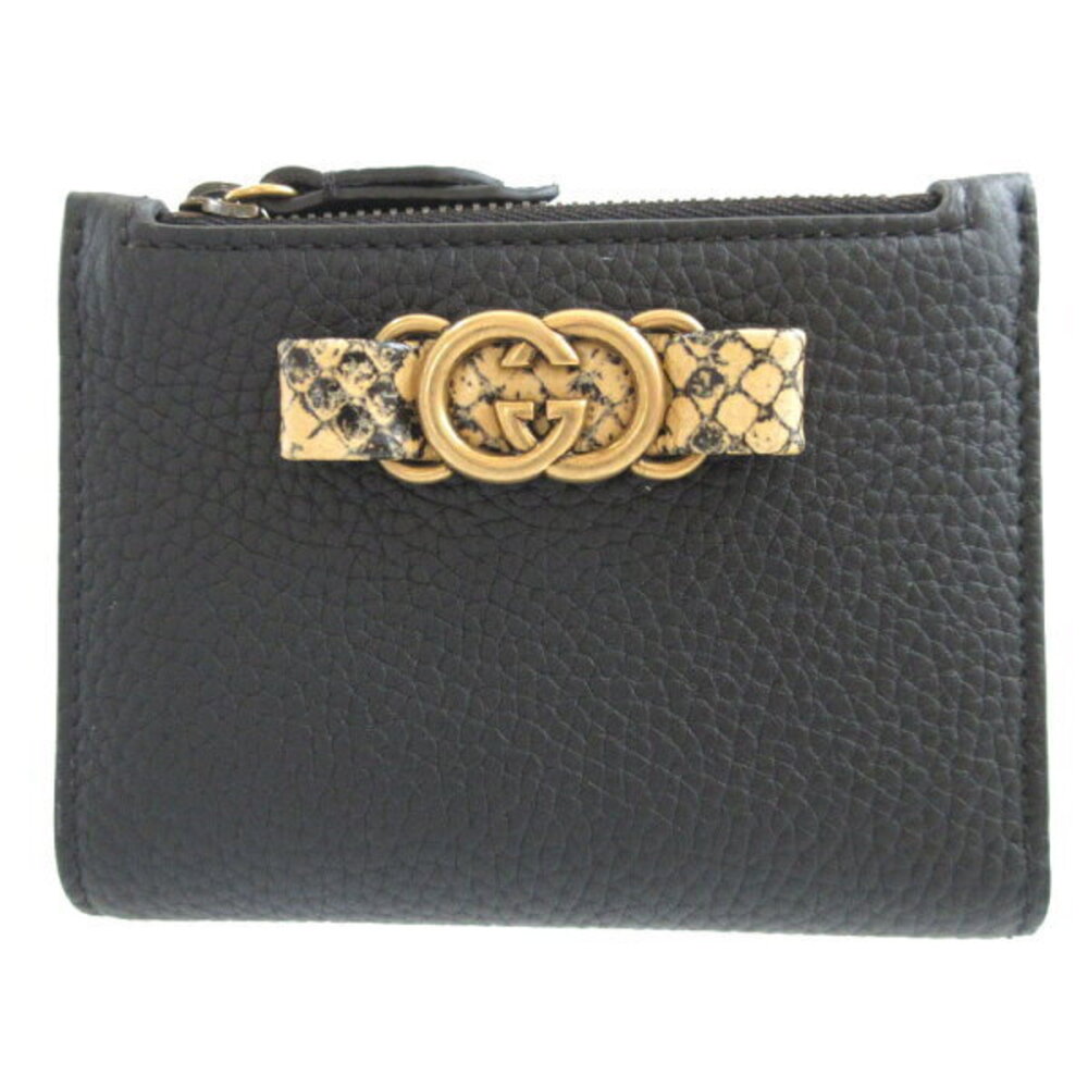 Gucci Interlocking Gg Leather Python Black Bifold… - image 1